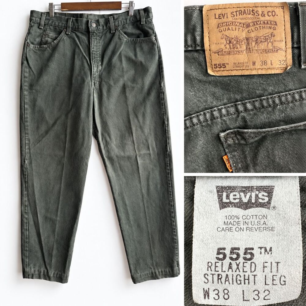 VTG Levi’s 555 Men’s 38X32 Olive Relaxed Fit Straight Leg Jeans Orange Tab USA